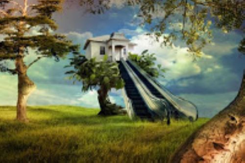 escalator treehouse forest dreamscape