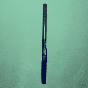 A ballpoint ink pen with the cover of the book Rieden Reece and the Broken Moon wrapped around it.